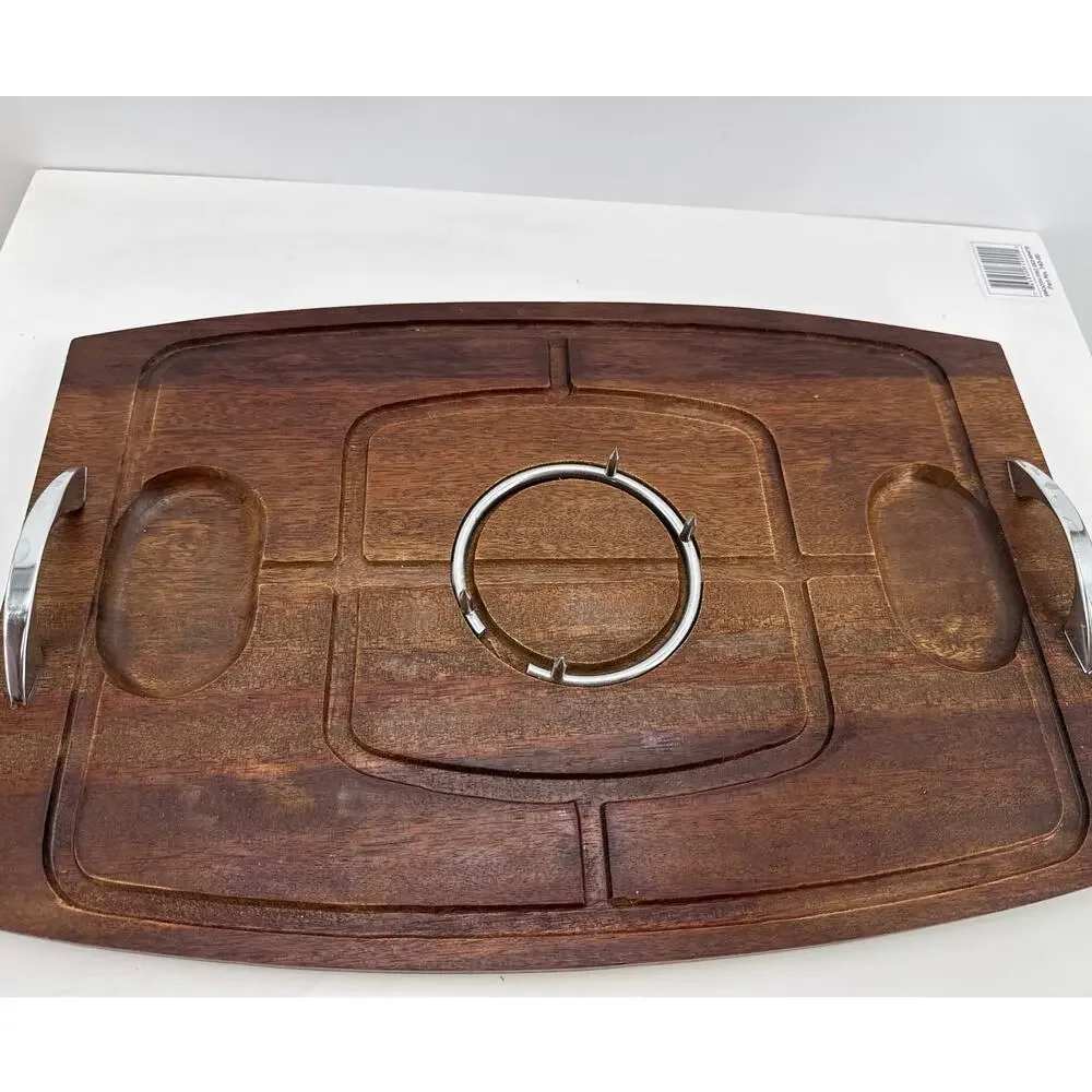 Walnut Wood Carving Board Serving Tray Roast Turkey Meat Holder Vintage Japan